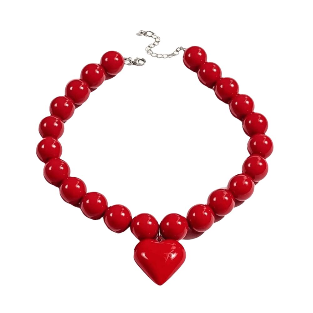 Acrylic Heart Pendant Choker Round Clavicle Chain Ideal Gift Beaded Necklace Party красный