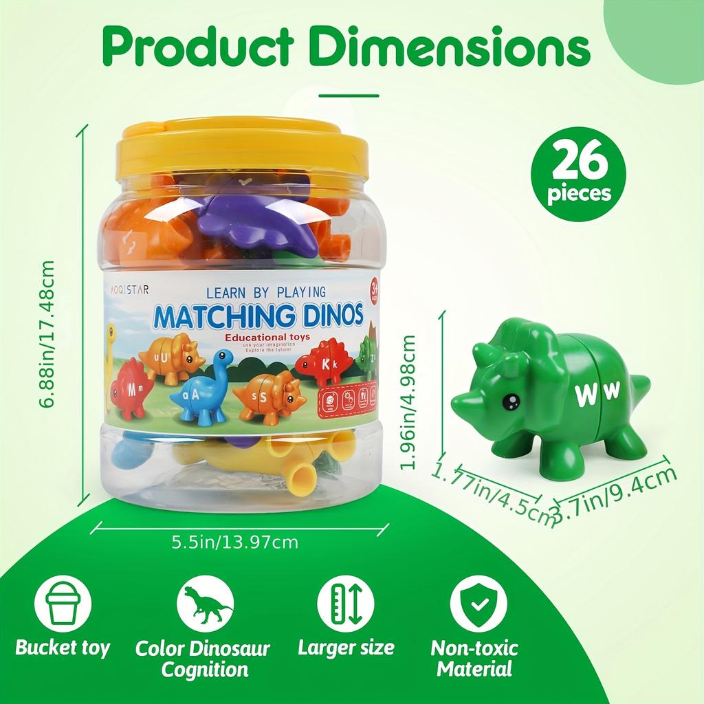 Dinosaur Alphabet Matching Game  Double Sided Toddler ABC Toys Upper and Lower Case Letters Early Education Preschool Toy Set