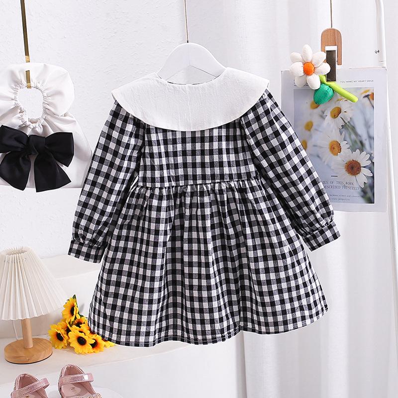 2026 Spring Korean Style Girls' Embroidered Plaid Dress