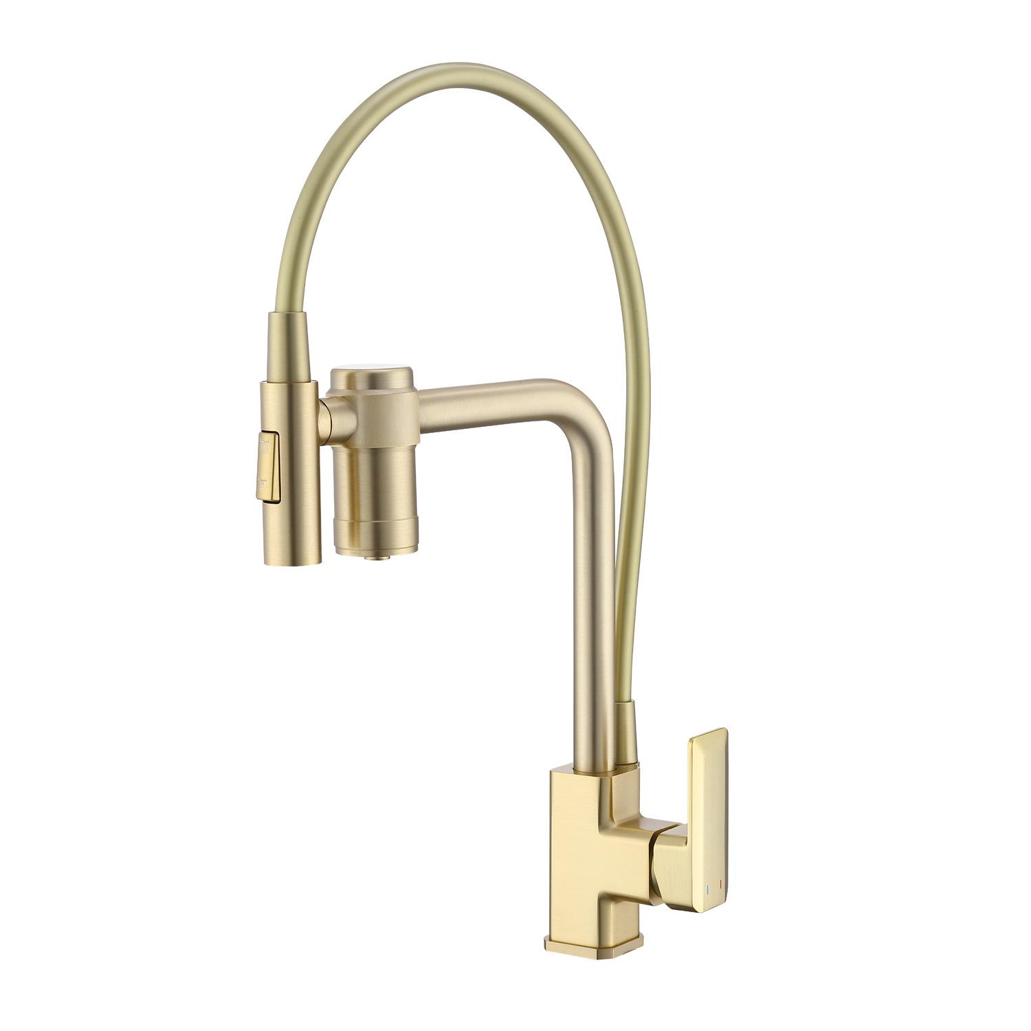 

All Copper Kitchen Faucet with Pull-out Sprayer, Filter, and Hot/Cold Water for Sink and Basin