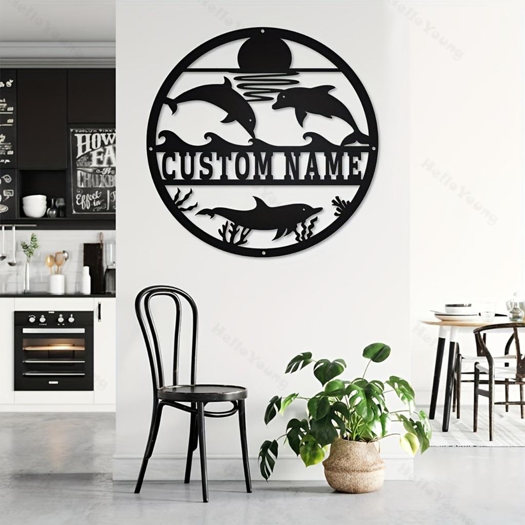 Customizable Metal Sign Dolphin Silhouette Family Name Decor Hot Sale Home Garden Wall Art