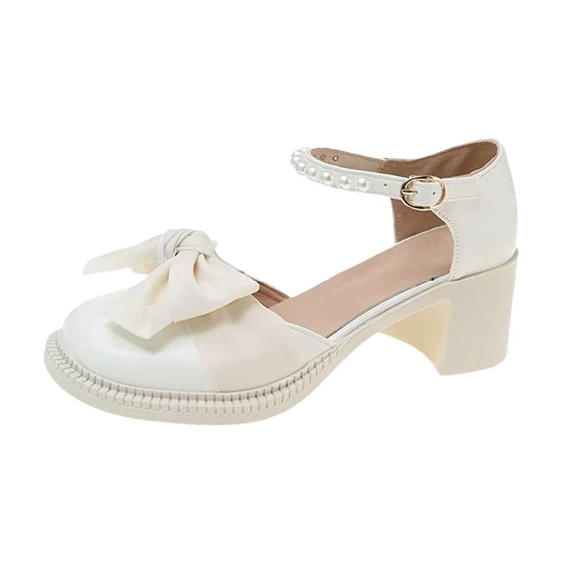 French Mary Jane Leather Bow Flats - Spring/Summer 2025 Pearl Strap Fairy Style Women's Shoes