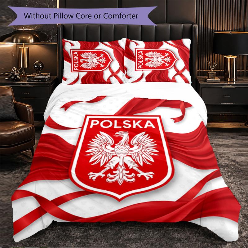 Poland Football Pattern 3 Pieces Bedding Set Soft Microfiber Duvet Cover with Pillow Cases for Bedroom