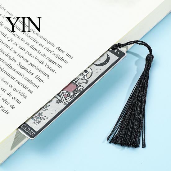 Bend-proof Bookmark Tarot Card Bookmark, Stainless Steel Skeleton Pattern Page Marker, Thin Unique Design Metal Book Mark for Students Reading, Gothic