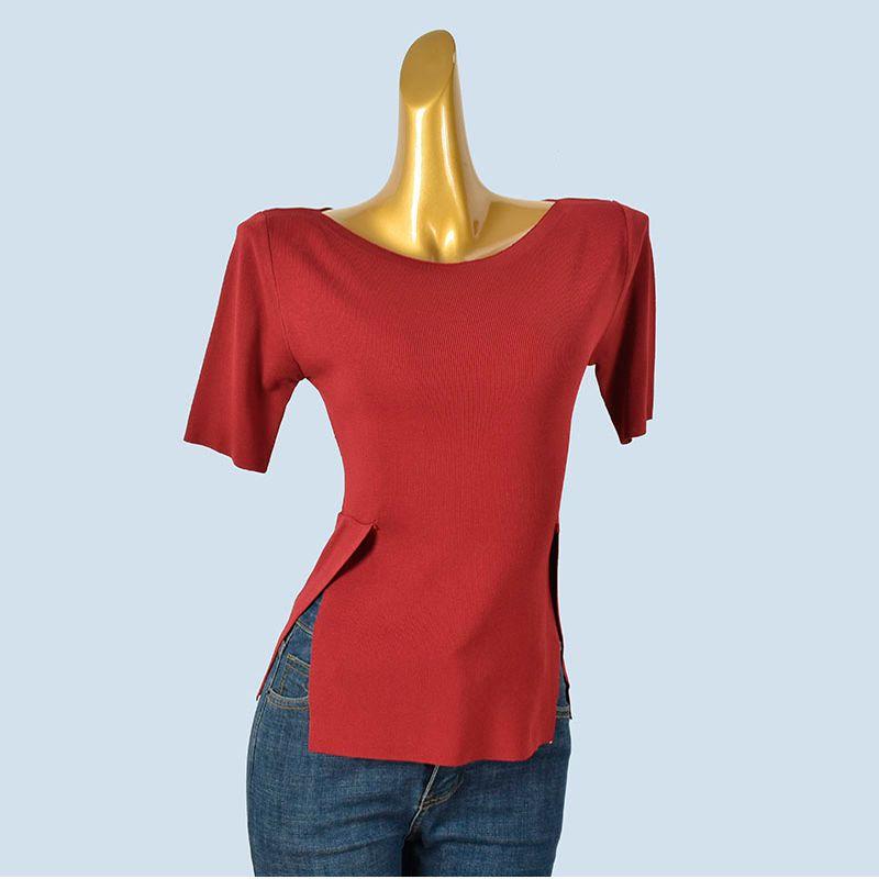 Off-Neck Half Sleeve Top High-Grade Knitted Short Sleeve T-shirt Women's Spring Summer French Style Sexy Chic Base Sweater