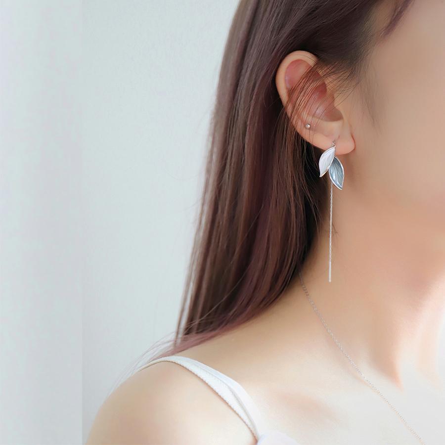 2024 New Arrival Metal Trendy Summer Fresh Lovely Sweet Long Tassel Green Leaf Dangle Earrings For Women Fashion Metal Zircon