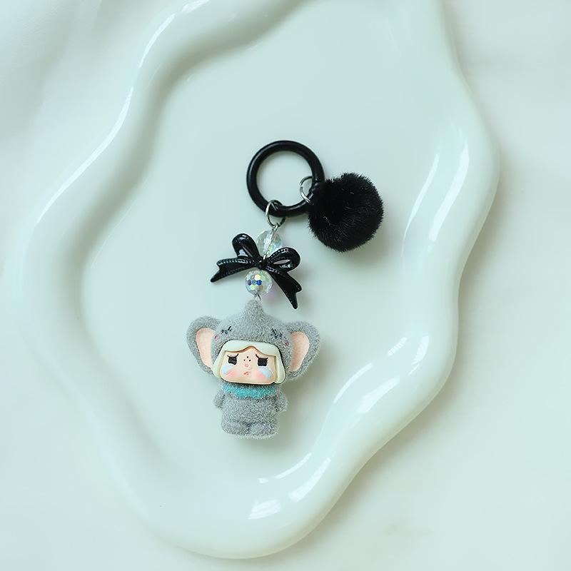 Cartoon Flocked Elephant Crying Baby Keychain Kawaii Resin Doll Pendant Creative Bag Charms Decoration Accessories Gifts