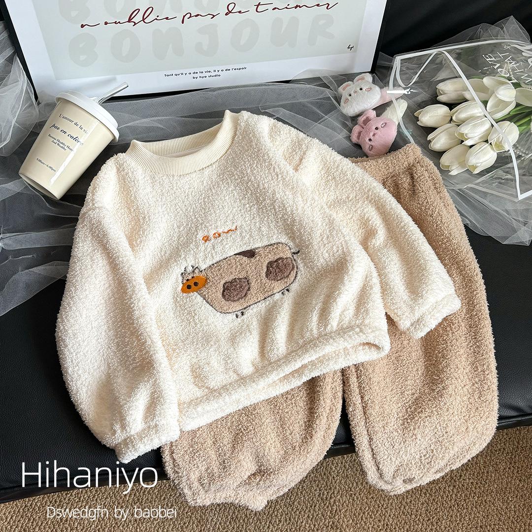 

Зимний пижамный комплект для девочек - Милая мультяшная пижама с флисовой подкладкой | Теплая пижама для малышей на холодные ночи | Одежда для девочек 90