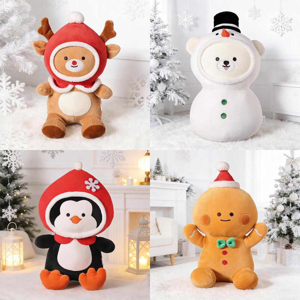 Christmas Plush Snowman Gingerbread Tree Santa Toy With Pp Cotton For Holiday Decor
