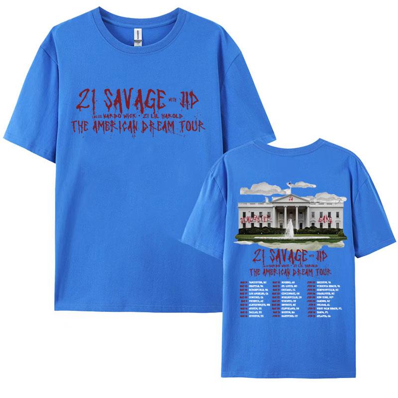 Rapper 21 Savage  The American Dream Tour 2024 Concert Tshirts Men Women Hip Hop Vintage Oversized T Shirt Harajuku Streetwear