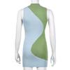 Net Trend New Geometric Stitching Color Contrast Slim Package Hip Pencil Skirt Round Neck Sleeveless Skirt Knit Women Dress