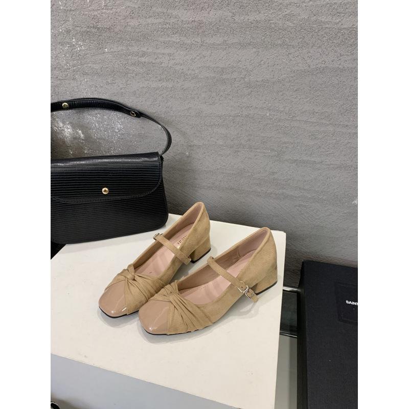 Grov hæl fransk kveldsbris firkantet tå Mary Jane enkeltsko damesko 2025 nye middelhælede damesko