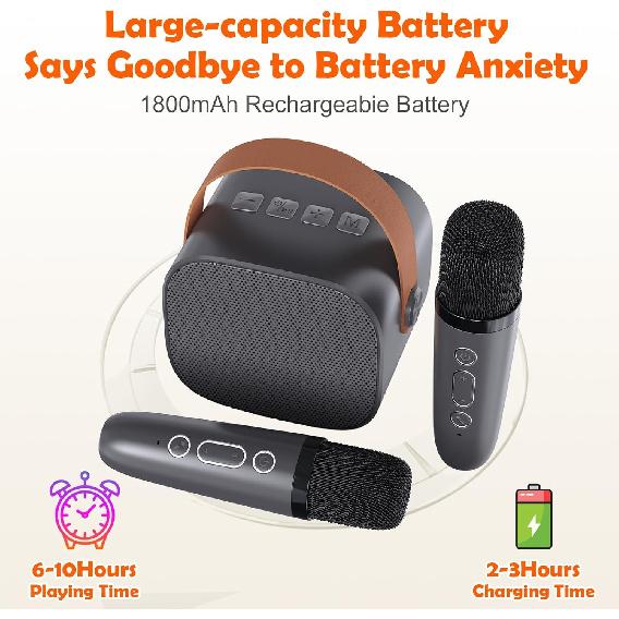 Mini Karaoke Machine for Kids Adults,Portable Bluetooth Karaoke Speaker for Adults Kids with 2 Microphones for 6 7 8 9 10 11 12 Years Old Girls Boys