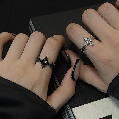 Nischen Design Kaltwind Hohes Gefühl Offener Ring Kreuz Set Dunkle Persönlichkeit Retro Zeigefinger Ring