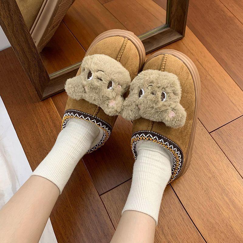Thick-soled Snow Boots Wear Piled Bag Head Half Slippers 2025 Autumn and Winter New Cartoon Cute Height-increasing Fluffy Shoes Women