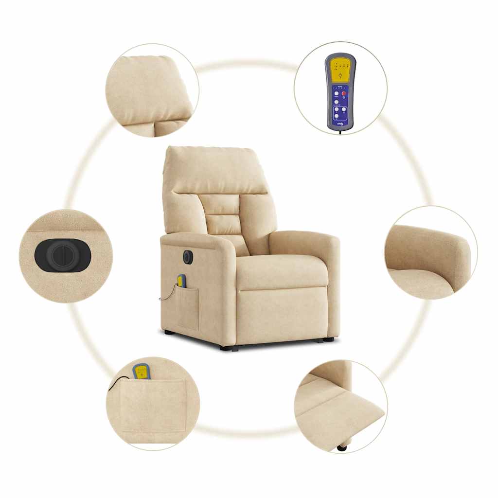 Electric Recliner Chair with Lift Assist Cream Microfiber Fabric