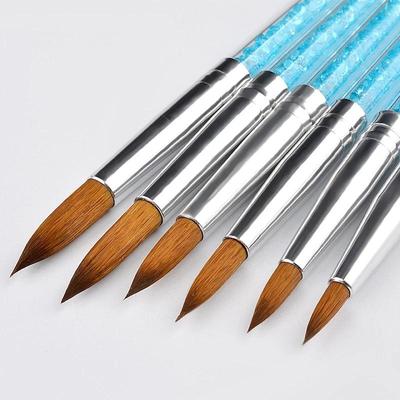 6 Teile/satz Nylon Haar Nagel Pinsel Blau Strass Griff Kolinsky Acryl Pinsel Stift Nagel Gel Builder Carving Punktierung Zeichnung Werkzeuge