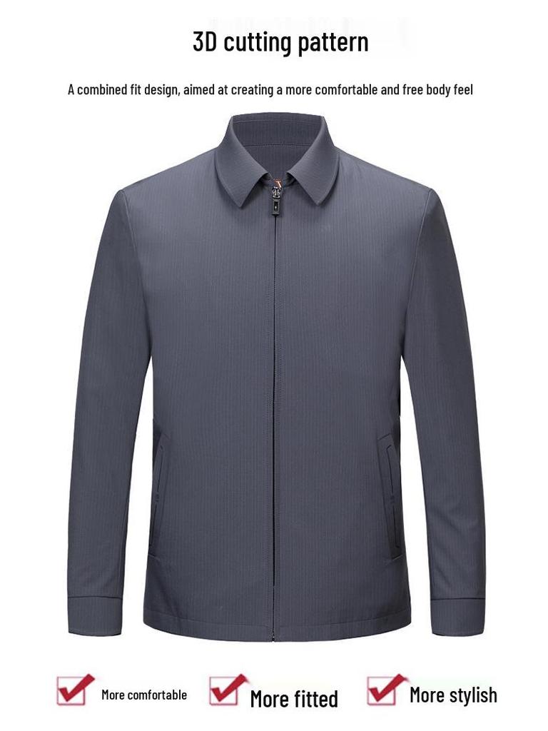 Mulberry Silk Men's Lapel Jacket, 2024 Autumn/Winter Business Casual, Plus Size Outerwear for Middle-Aged Cadre.