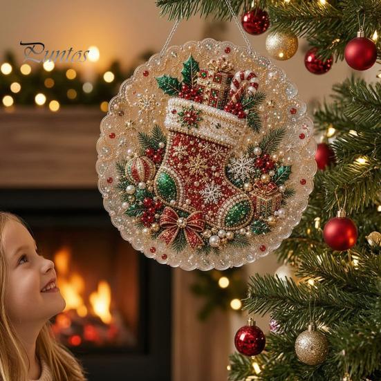 Layered 3D Holiday Decorations Christmas Faux Pearl Painting Suncatcher Kit, Cute Santa Snowman Tree Beaded Craft Kits for Adults Kids Ornament,