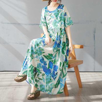 Round Neck Printed Bohemian Long Dress for Summer