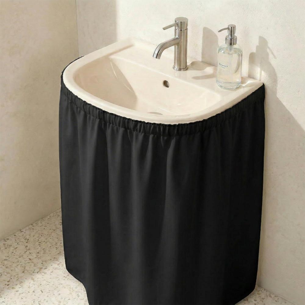 

Washable Bathroom Sink Skirt Removable Bathroom Vanity Cover Under Sink Curtain Laundry Room чорний