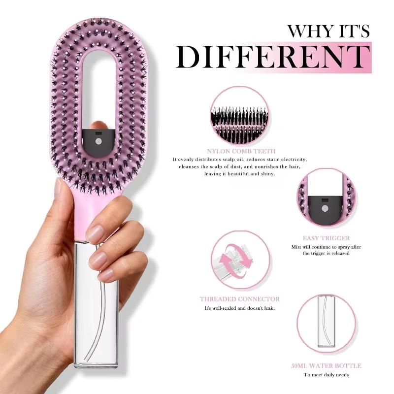 2In1 Sprayer Comb Detangling Scalp Massage Hairbrush With Spray Bottle Essential Oil Water Mist Spray Brush Anti-Static Summer
