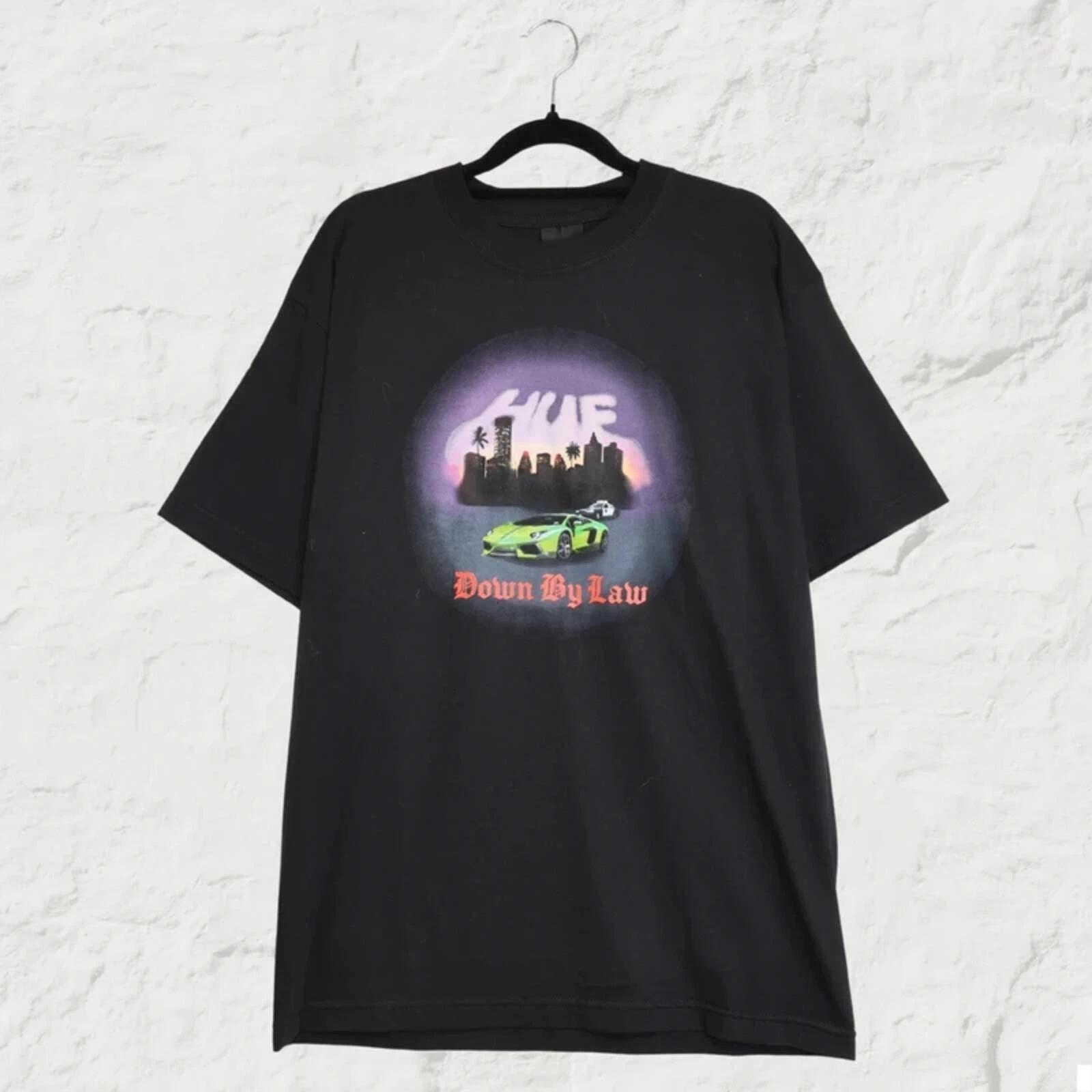 HUF Down By Law Graphic T-Shirt – Black – Y2K Streetwear Tee – Size M 3XL