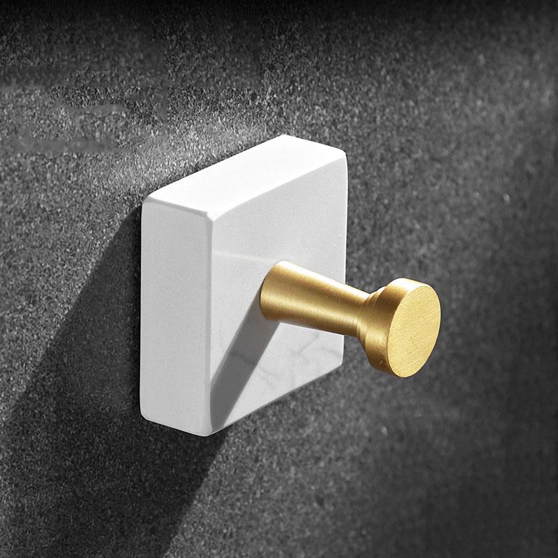 Weißer Marmor Badezimmer Einzelhaken Gebürstetes Gold Wandhänger Mantelhaken Bademantelhaken Schrankdekoration Kleiderbügel Tür Quadratischer Mantelhaken