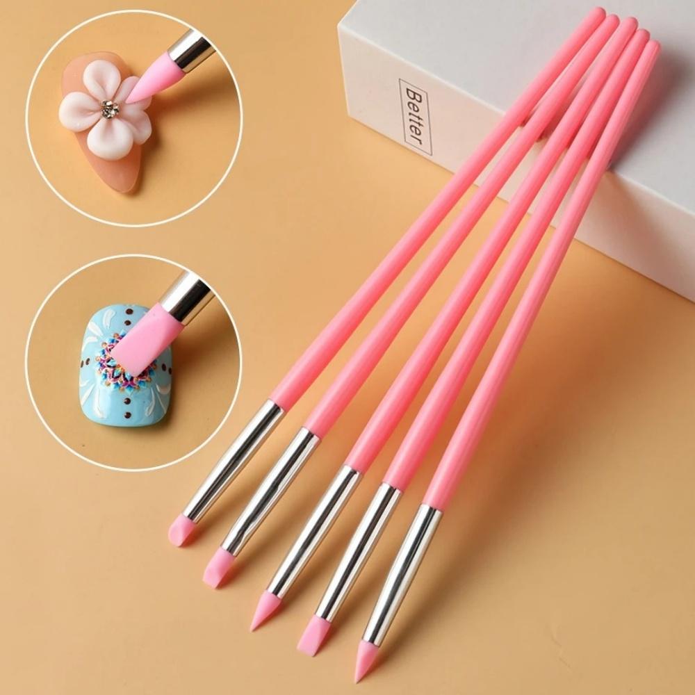 5Pcs/Set Silicone Nail Art Pen Brush 3D Image Carving Emboss Shaping Pen Brush UV Gel Polish Tip Professional DIY Manicure Tools