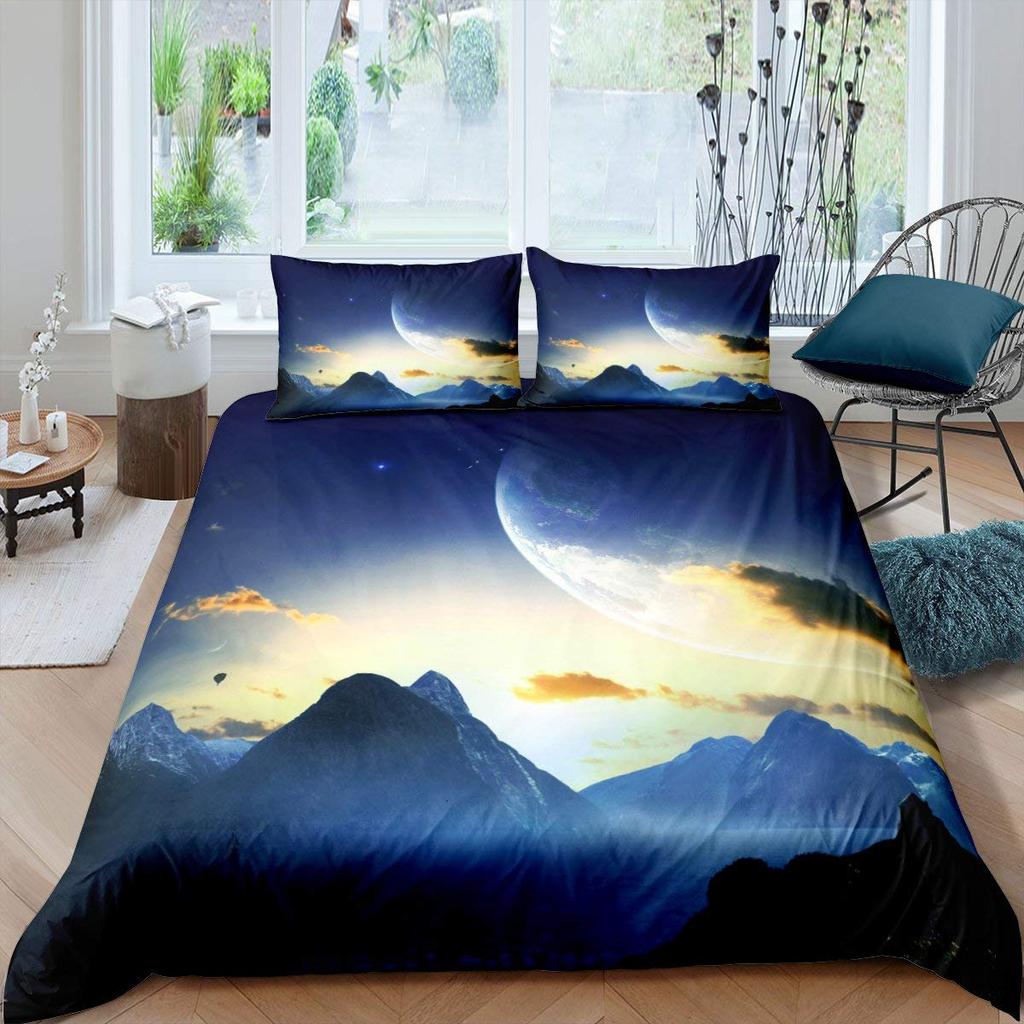Smoky Mountain King Queen Bettbezug Grauer Nebel Kiefern Bettwäscheset Retro Naturlandschaft Kunst 2/3-teilig Polyester Bettdeckenbezug
