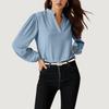 Women's Fashion Loose Standing Collar Bubble Long Sleeve Loose Shirt Casual Top