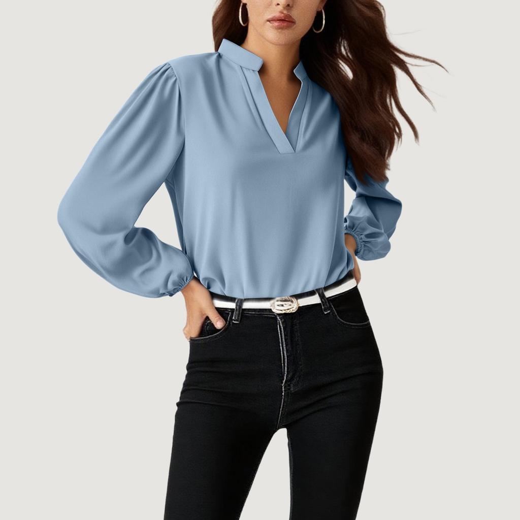 Women's Fashion Loose Standing Collar Bubble Long Sleeve Loose Shirt Casual Top