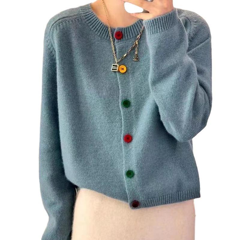 Retro color button knitted cardigan top women's early spring new fashion soft waxy loose sweater jacket tide