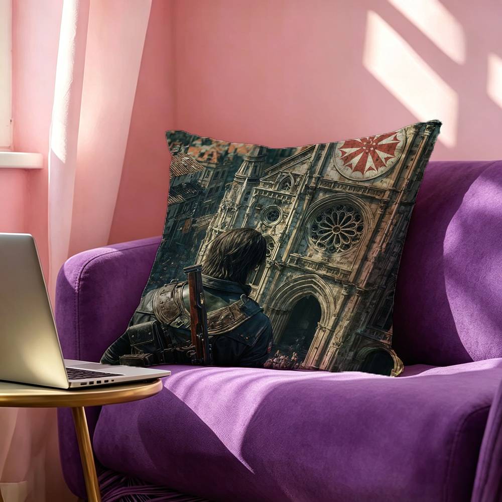 Game RResident EEvil Poster Credit Square DoubleSided Printed Pillow Case Bedroom Bedside Pillow Sofa Cushion Cover