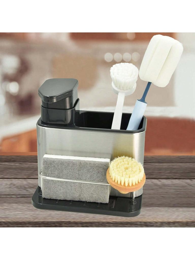 3-In-1 Sponge Holder for Kitchen Sink Caddy Kitchen Sink Organizer Tray Drainer Rack, Rustproof Dish Soap Dispenser Brush Holder