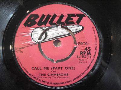 7-Zoll Schallplatte CIMARONS Call Me Part One BU457 Bullet 1971 UK Reggae Ska Dub Gebraucht