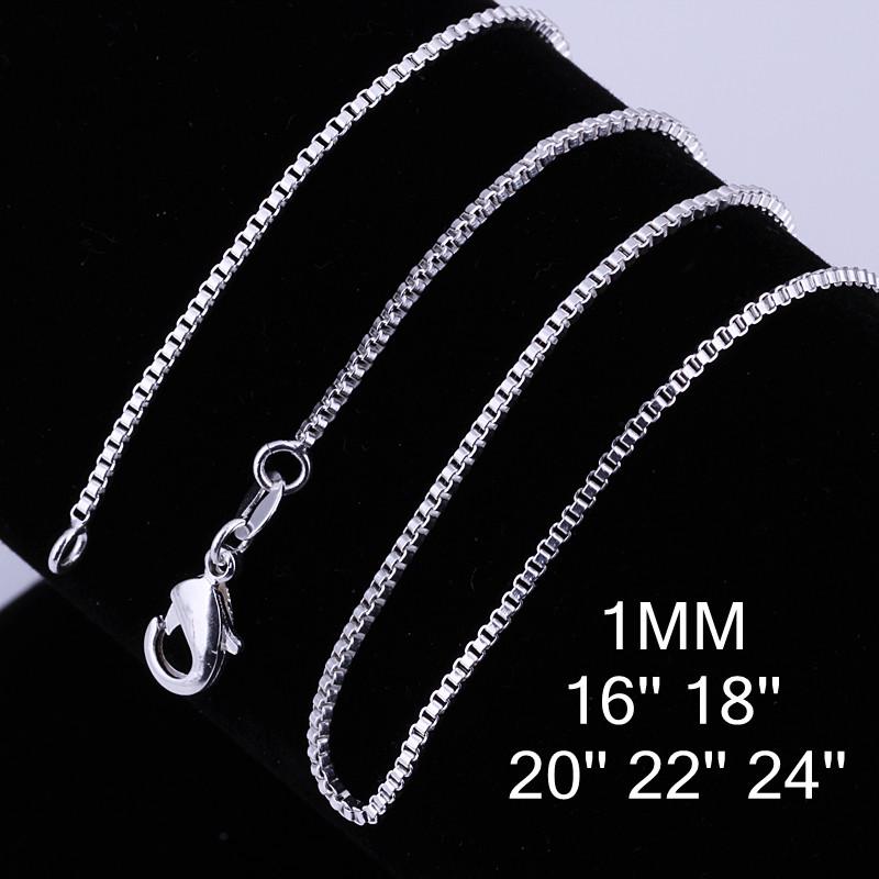 16-24 Inch Silver 1MM Box Chain Necklace - European & American Style, Korean Version C007