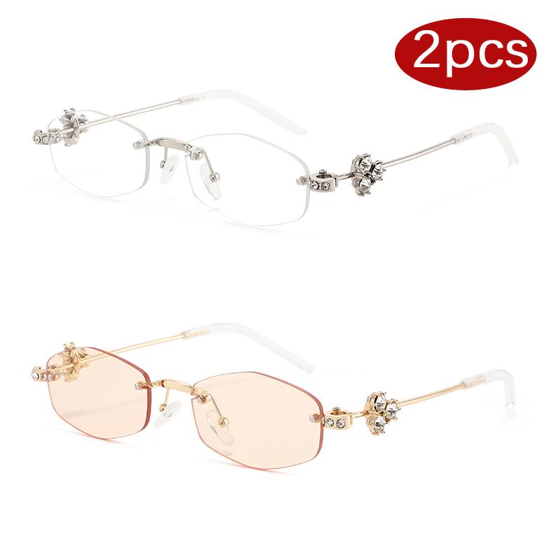 

2Pcs New Polygonal Lenses Diamond Sun Glasses Woman Personality Cutting Rimless Luxury Brand Sunglasses Multi Color Eyewear
