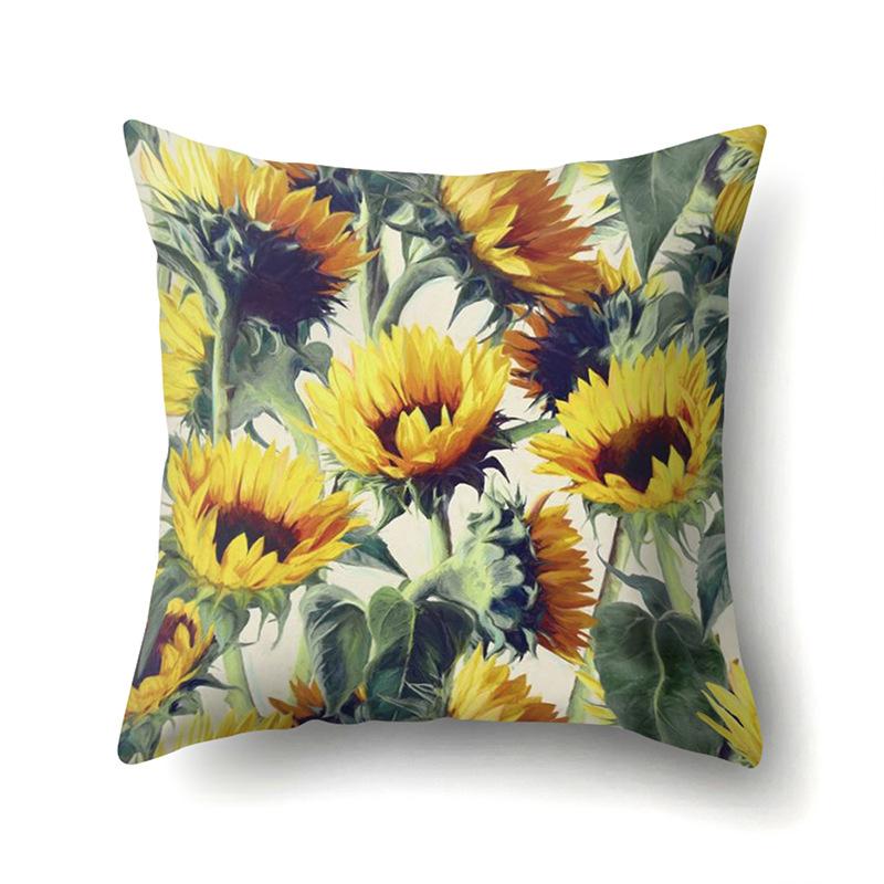 Polyester Pillowcase Nordic Ins Style Plant Flower Print Peach Leather Velvet Pillowcase Car Waist Cushion Cover