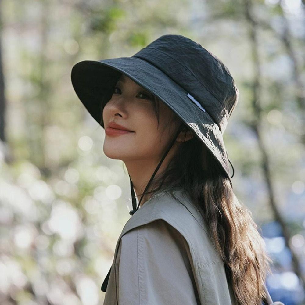 Japanese Wide Brim Sun Hat UV Protection Quick Dry Bucket Hat Drawstring Fishmen Hat  Fishing