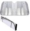 Foldable Reflective Car Windshield Sunshade, Silver Heat Insulation, Blocks Sunlight for Interior Protection.