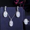 WWJ Super Sparkling Oval Shape Cubic Zirconia Engagement Ring Necklack Earrings Set