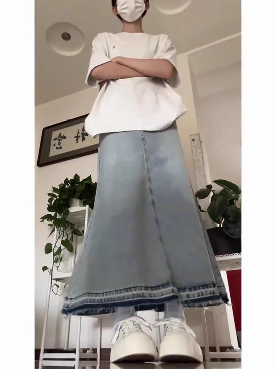 

Весенняя мода: Милая джинсовая юбка миди для миниатюрных девушек - Ретро, стиль с высокой талией S светло-синий