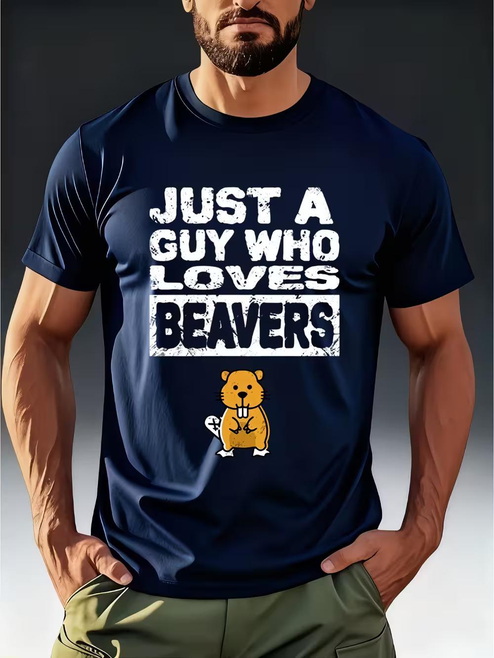 Men S Trendy Short-Sleeve T-Shirt Featuring a Humorous  Beaver Pun  Theme Print XXL