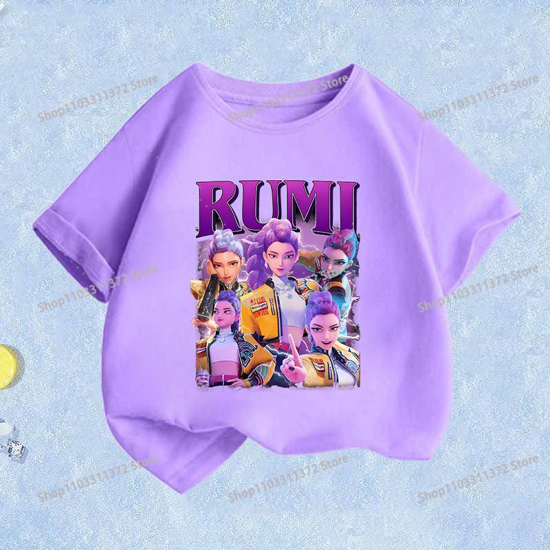 Movie K-Pop Demon Hunters T-shirt Summer Cotton Purple Toddler Short Sleeve Girl Clothes Fashion Cartoon Kids Birthday Tops Gift