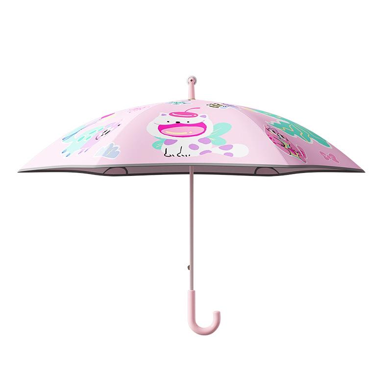 Children's Rounded Corner Umbrella: Long Handle, Automatic, Double Layer, Black Glue—Perfect for Sun and Rain.
