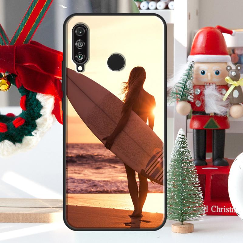HAWAII BEACH SURF GIRL SURFING ART For Huawei Nova 9 10 SE 11 Pro Y60 Y70 Y90 Y61 Y91 Y72 Y73 12i 11i 8i P20 P30 P40 Lite Case