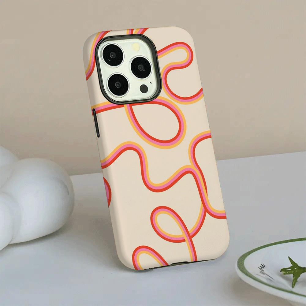 Yellow wave pattern 2-in-1 phone case suitable for iPhone 17 16 15 14 13 12 11 Pro/Max/Plus anti drop and shockproof back cover