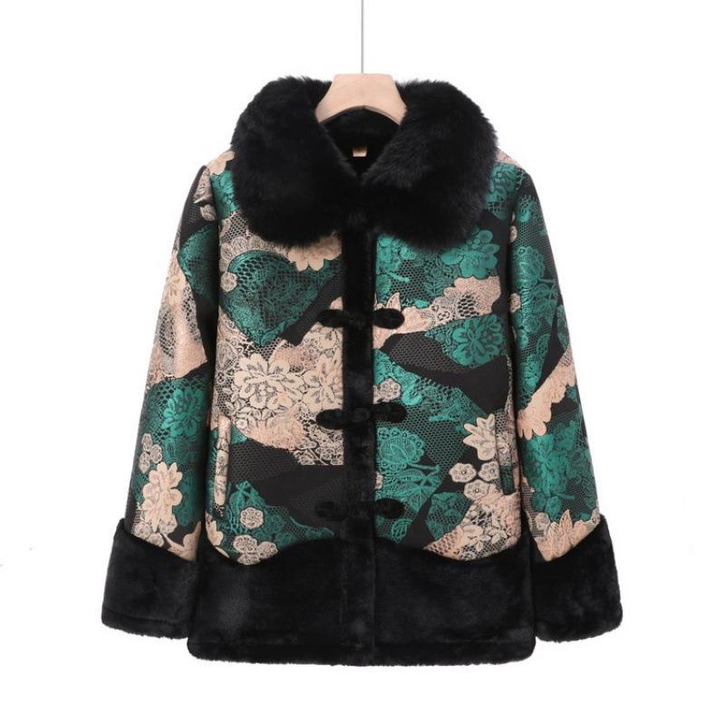 

Winter coat women s fur integrated cotton-padded jacket winter plush fur collar cotton-padded clothes wide too clothes 5XL [recommended 150-80kg] зелёный