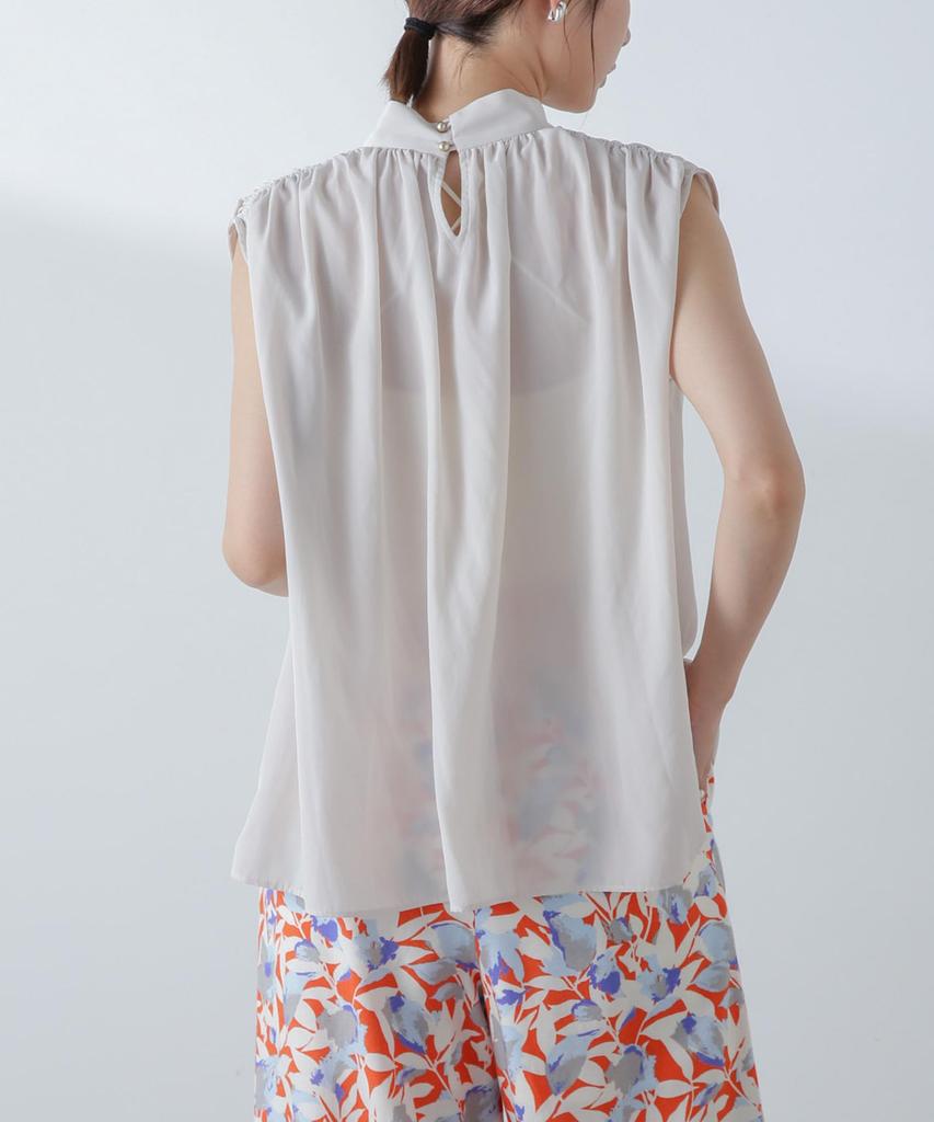 Nano Universe Shoulder Gathered Bowtie Size Blouse, S, Off-White